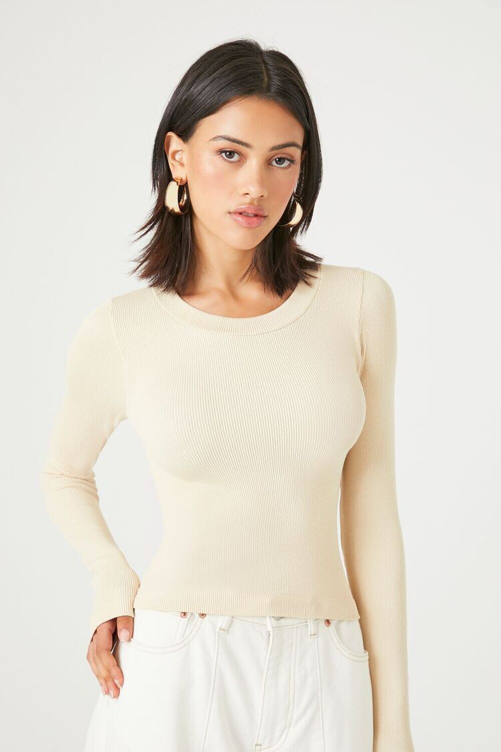 

Бесшовный трикотажный топ в рубчик Forever 21, кремовый
