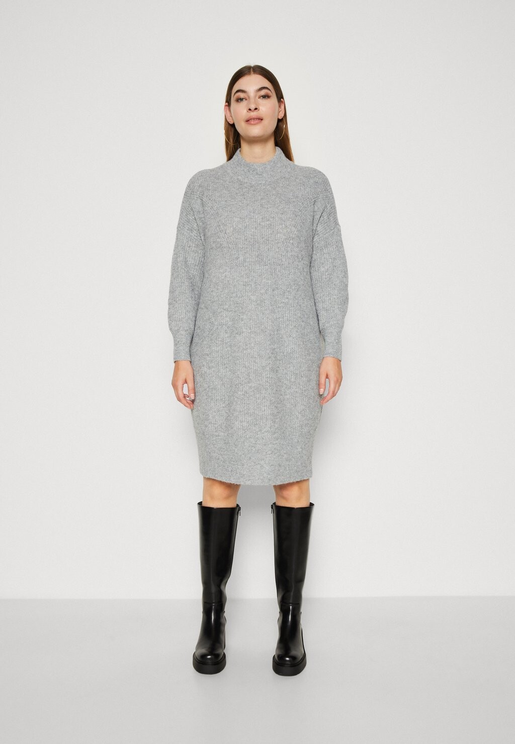 

Платье Noisy May Curve NMNELLA HIGHNECK DRESS, цвет medium grey melange