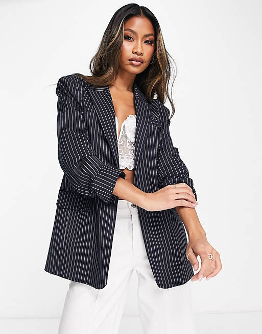 

Темно-синий блейзер для папы в тонкую полоску River Island