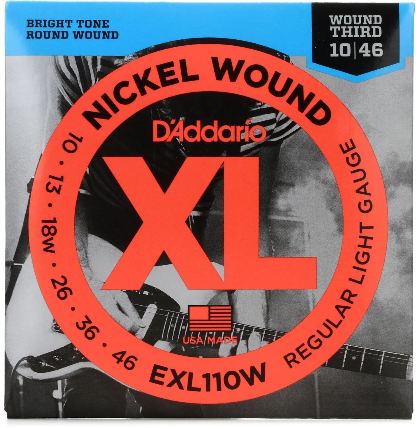 

Струны для электрогитары D'Addario EXL110W XL с никелевой обмоткой — .010-.046, обычная легкая обмотка, 3-е место