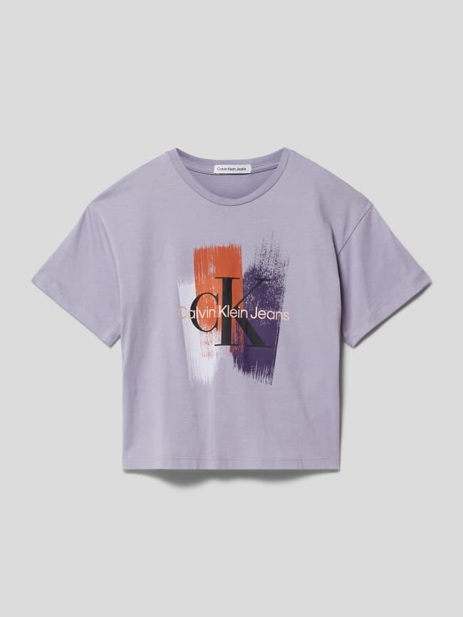 

Футболка с принтом этикетки Calvin Klein Jeans, сирень