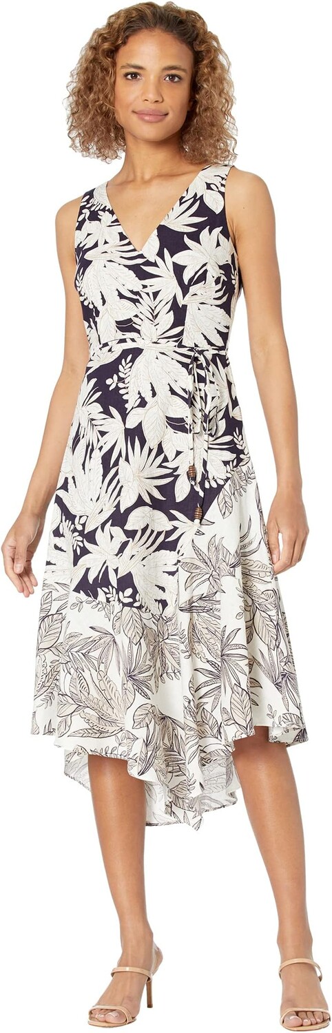 

Платье Printed Linen Mix Print V-Neck Midi Vince Camuto, цвет Navy Multi