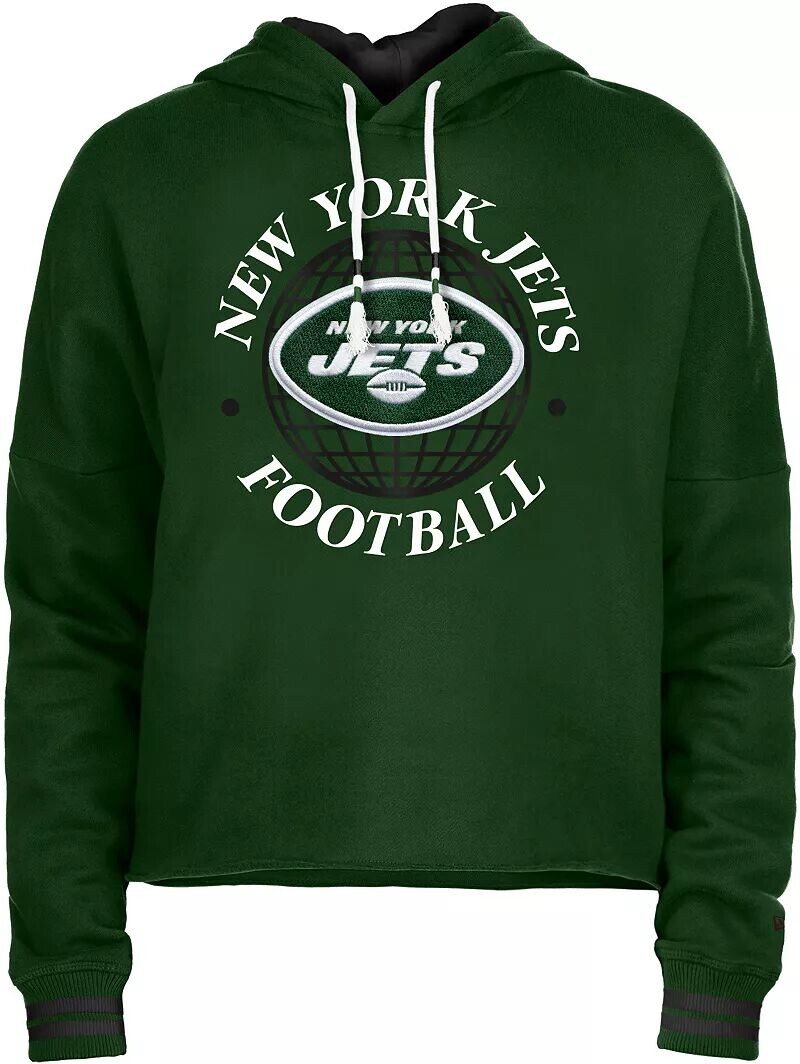 

Зеленая укороченная худи New Era Women's New York Jets с необработанными краями