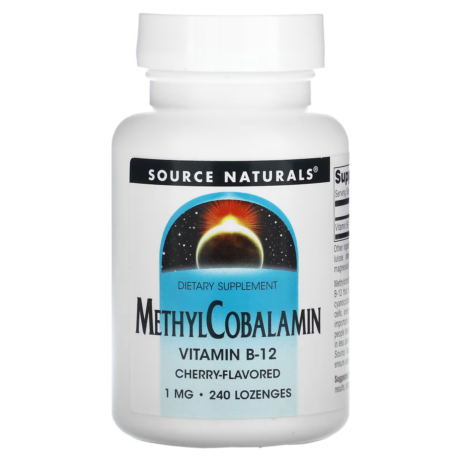 Биологически активная добавка Source Naturals метилкобаламин, витамин B12, вишня, 1 мг., 240 таблеток source naturals витамин с без гмо 1 000 мг 240 таблеток