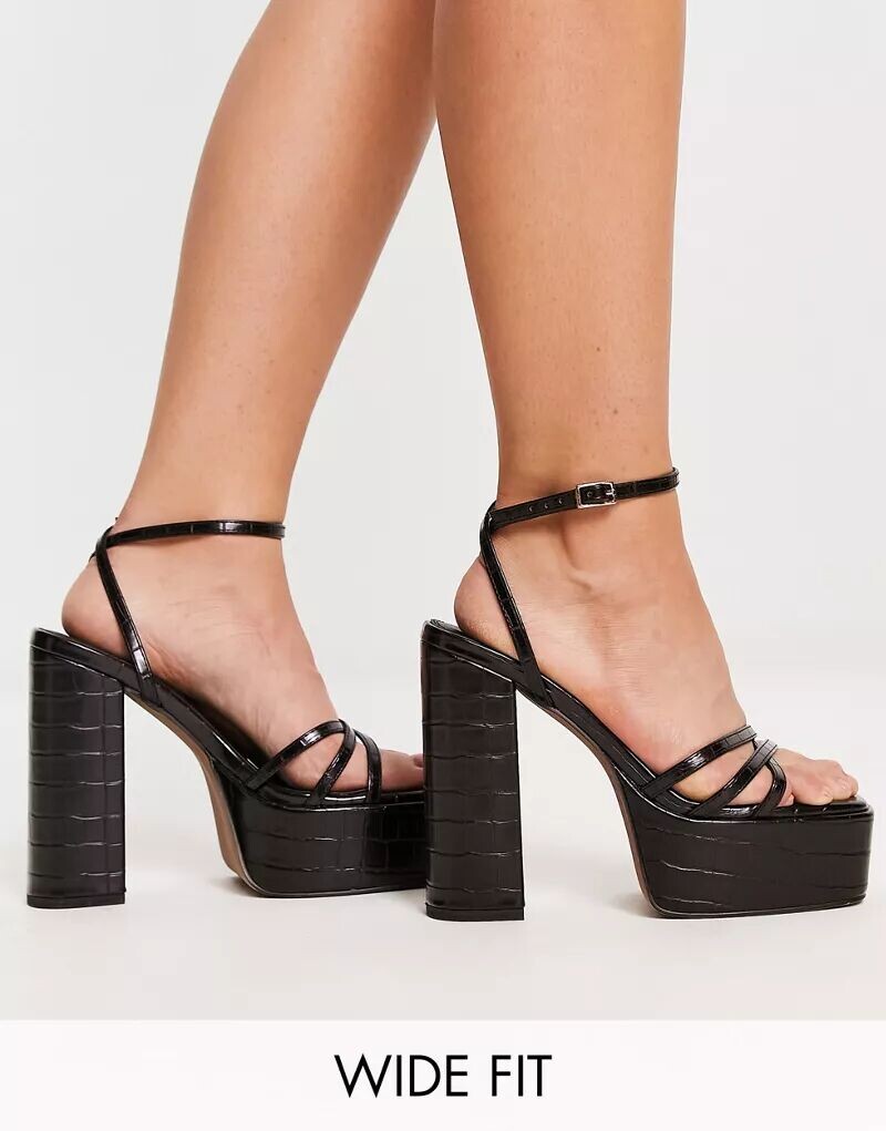 

Черные широкие босоножки на платформе на каблуке ASOS Wide Fit Nate, Коричневый