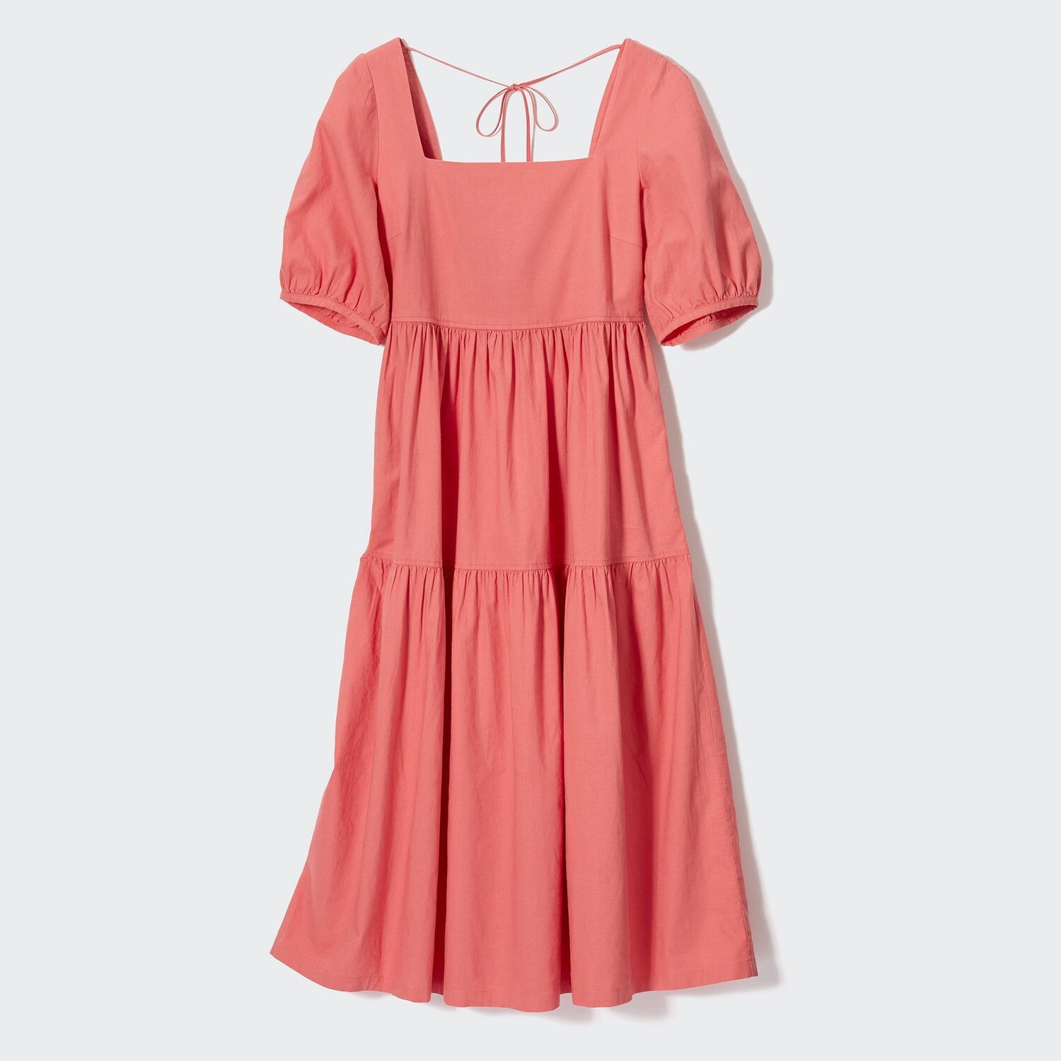 

Льняное платье миди с объемными рукавами UNIQLO, розовый