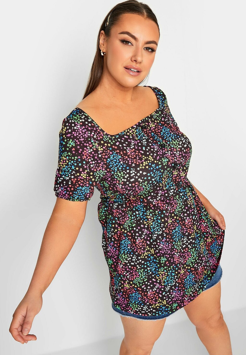 

Блузка DITSY PRINT SQUARE NECK Yours Clothing, цвет black