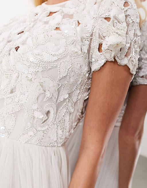 Свадебное платье макси с лифом и короткими рукавами цвета слоновой кости ASOS EDITION Isabelle с пайетками и ажурным лифом