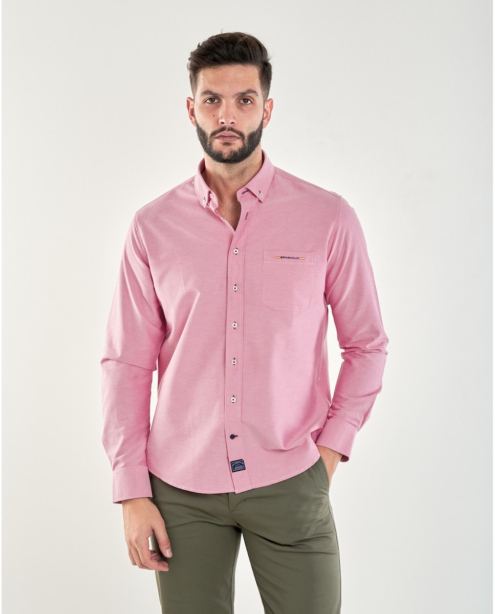 Обычная мужская оксфордская рубашка с карманами кораллового цвета Spagnolo, коралловый рубашка мужская из ткани оксфорд с коротким рукавом в полоску 100% хлопок