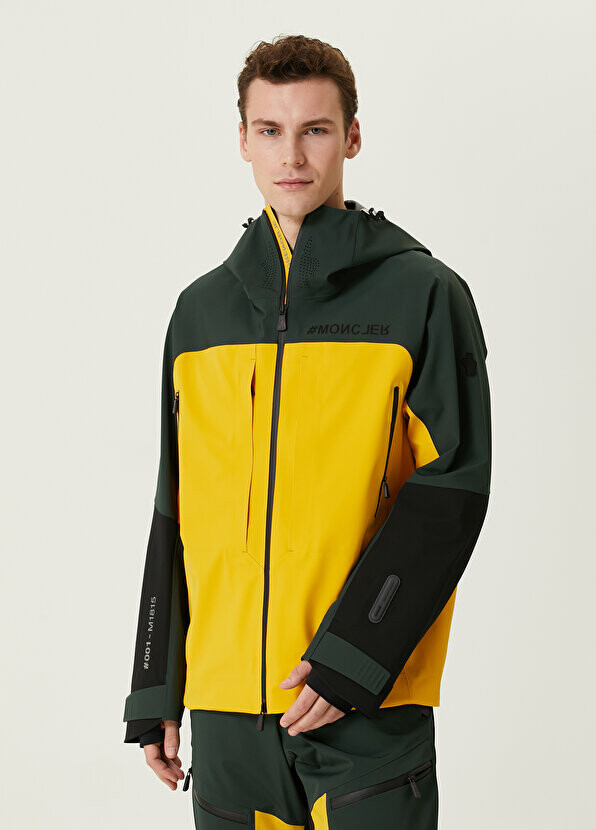 

Желто-зеленая лыжная куртка с капюшоном Moncler Grenoble, Зеленый