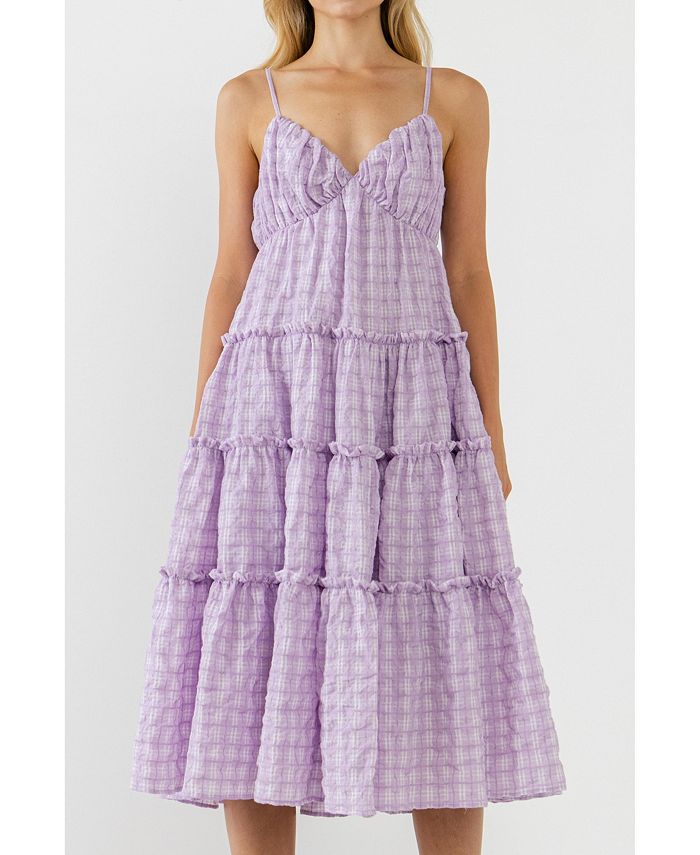 Женское газовое платье миди в клетку с принтом Free the Roses, фиолетовый