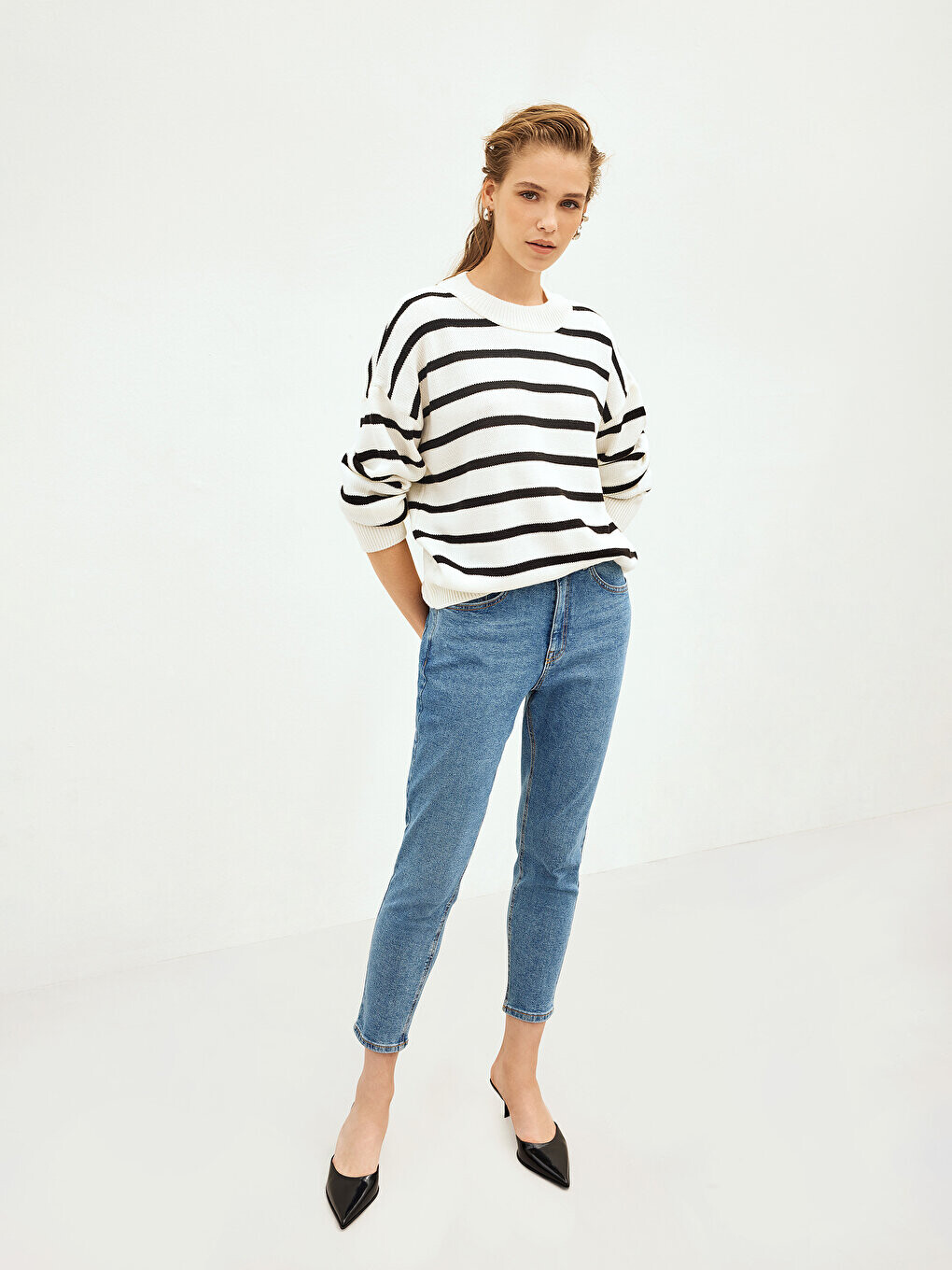 

Узкие женские джинсовые брюки с высокой талией Mom LCW Jeans, среднее индиго родео