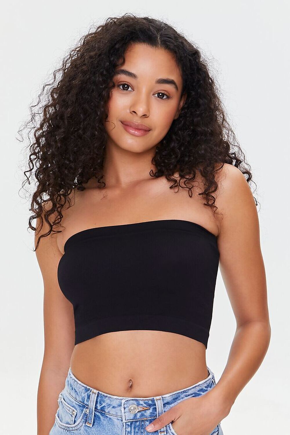 

Бесшовный бюстгальтер без косточек в рубчик Forever 21, черный