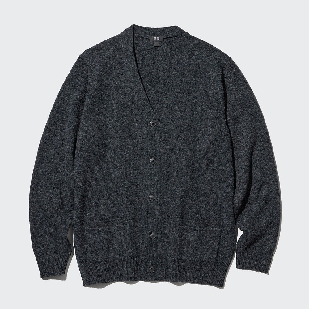 

Uniqlo мужской и женский вязаный кардиган из мягкой овечьей шерсти с v-образным вырезом, пальто, свитер кардиган