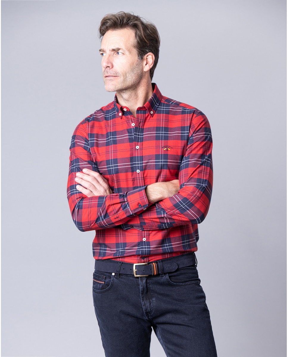 Мужская узкая оксфордская рубашка в красную клетку Spagnolo, красный рубашка зауженная из ткани оксфорд с длинными рукавами xs синий