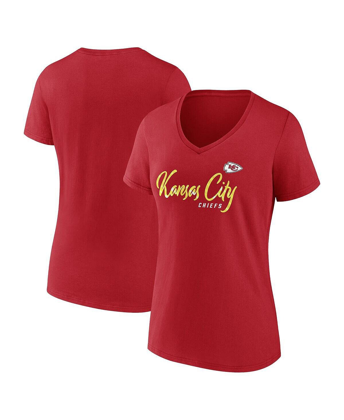 

Женская красная футболка с v-образным вырезом и фирменным логотипом Kansas City Chiefs Shine Time Fanatics, красный