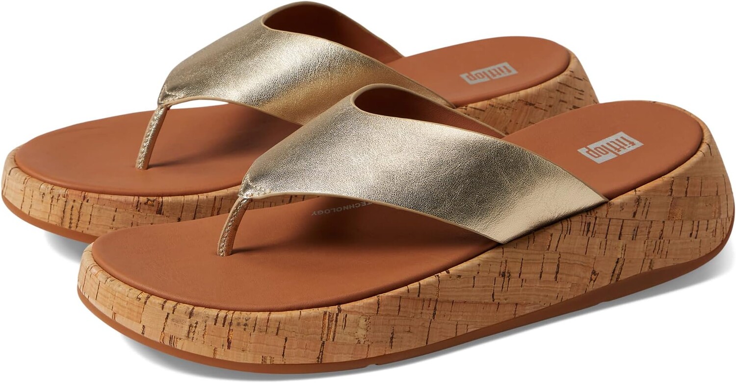 

Босоножки F-Mode Leather/Cork Flatform Toe Post Sandals FitFlop, цвет Platino