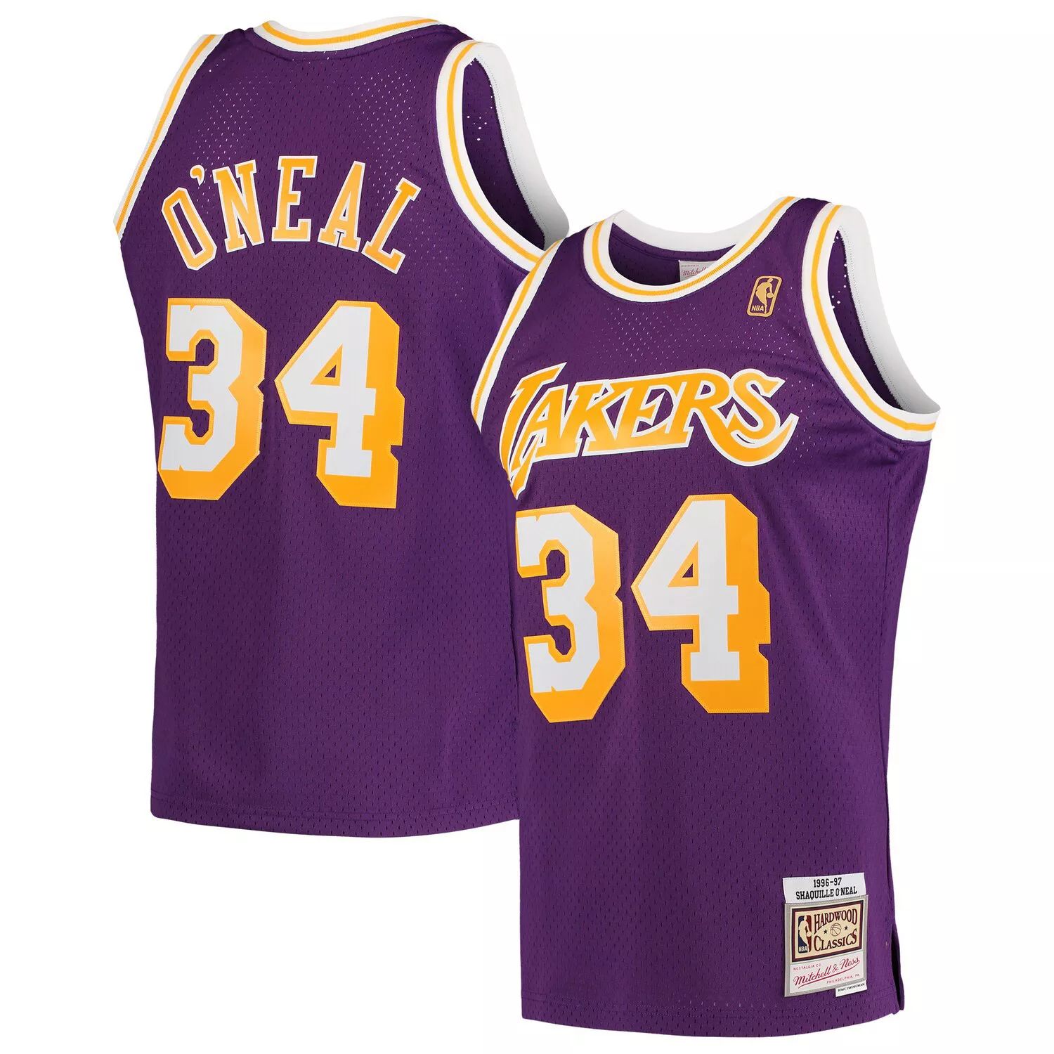 Мужская фиолетовая майка Mitchell & Ness Shaquille O'Neal Los Angeles Lakers Hardwood Classics 1996-97 Swingman