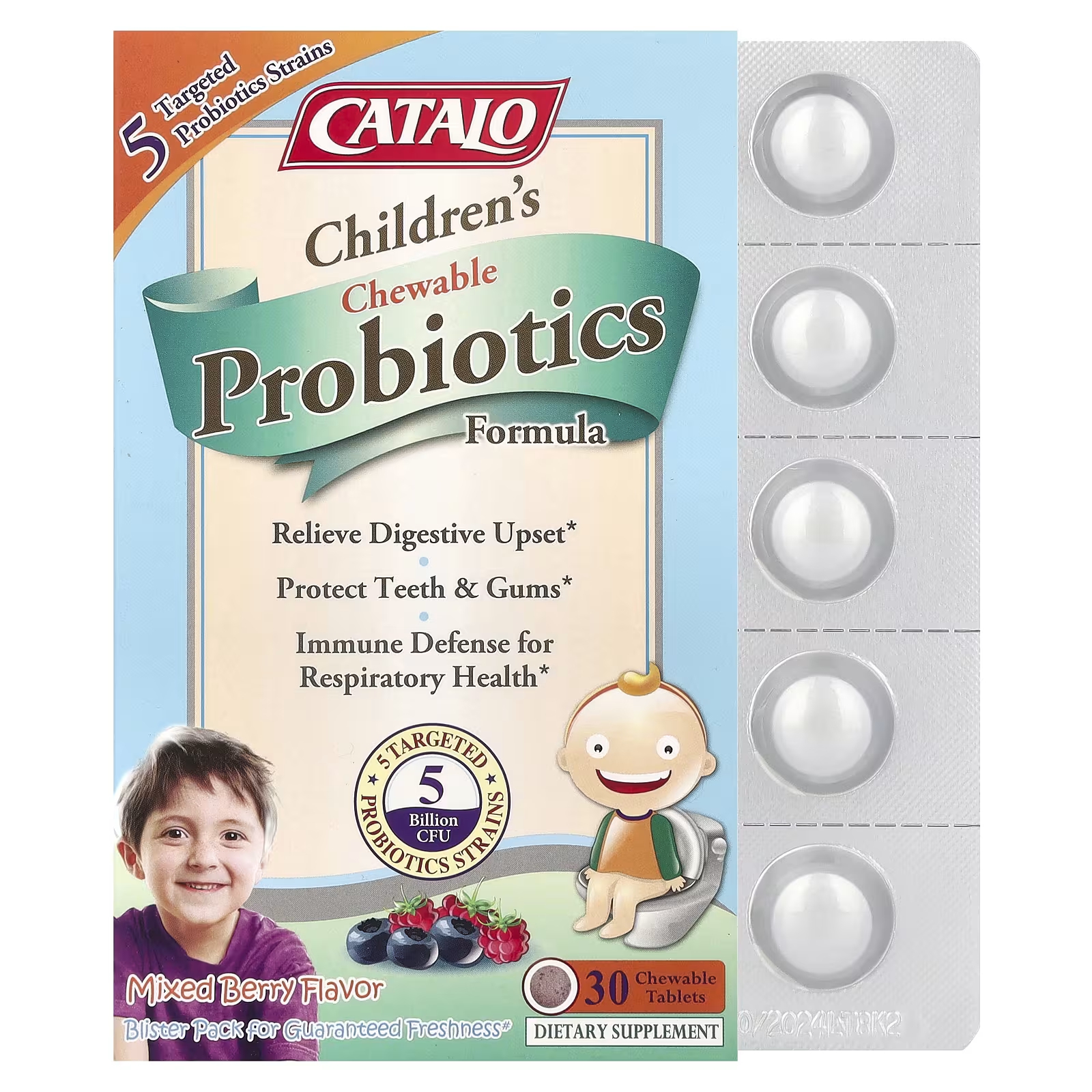 Формула детская Catalo Naturals с пробиотиками, смесь ягод, 30 жевательных таблеток catalo naturals рыбная формула с дгк iq для детей с добавлением лютеина клубника 50 жевательных капсул