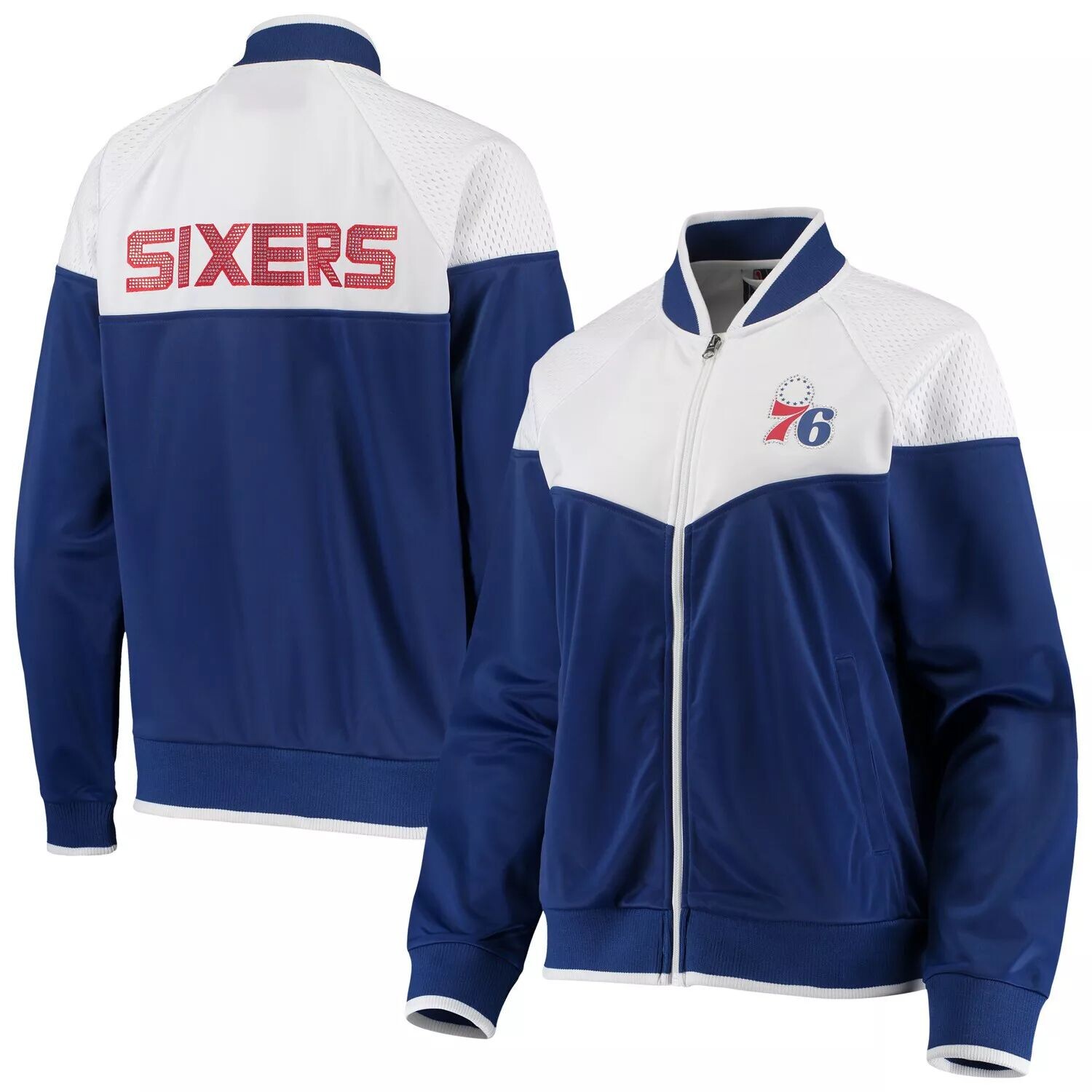 

Женская спортивная куртка G-III 4Her от Carl Banks Royal/White Philadelphia 76ers Wildcard со стразами и молнией во всю длину реглан G-III