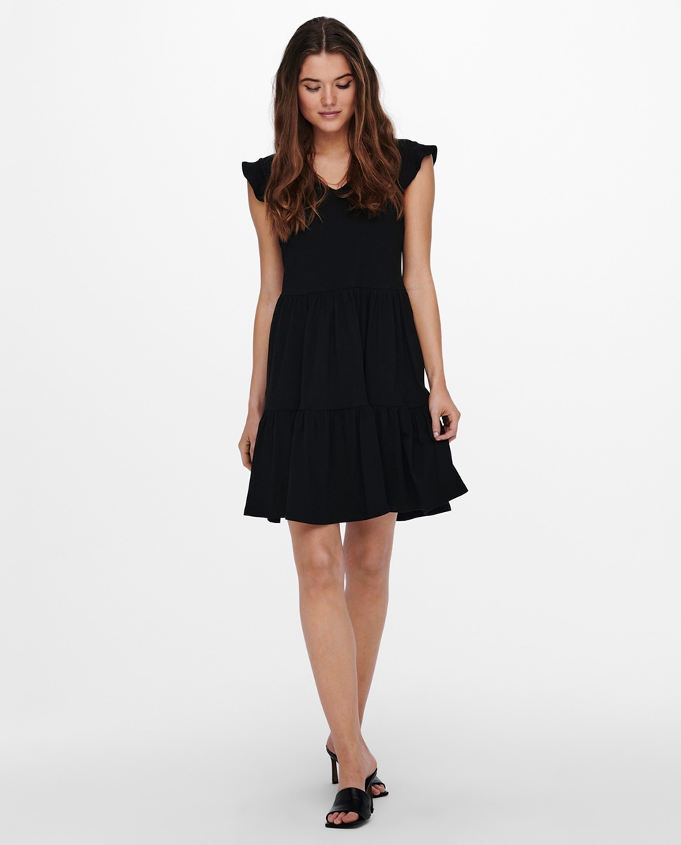 Струящееся короткое платье Only, черный платье короткое с круглым вырезом и короткими рукавами blinewood m разноцветный