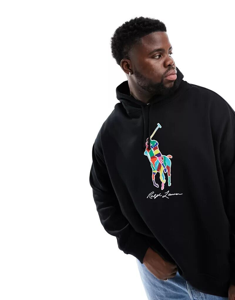

Черная толстовка оверсайз с разноцветным логотипом игрока в поло Polo Ralph Lauren Big & Tall