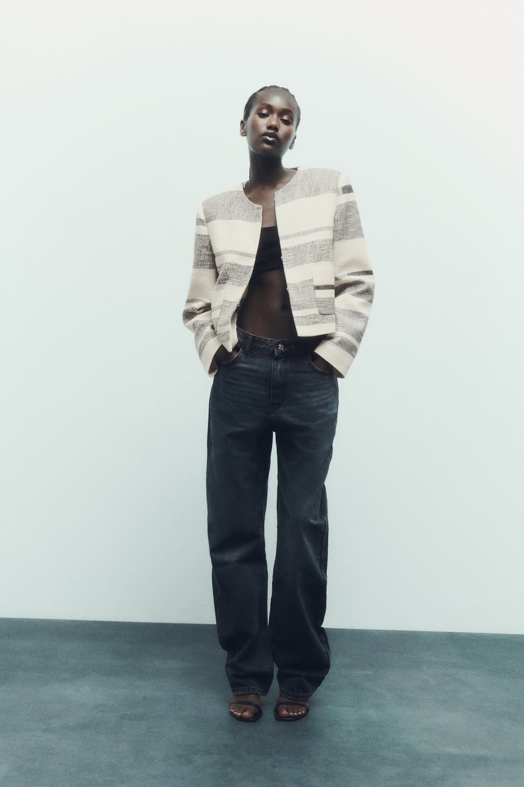

Полосатая фактурная куртка ZARA, экру