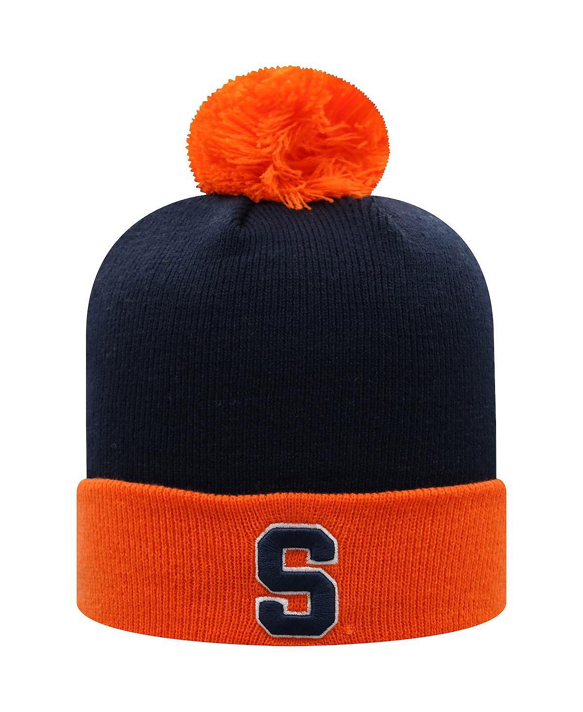 Мужская двухцветная вязаная шапка с манжетами и помпоном, темно-синяя и оранжевая Syracuse Orange Core Top of the World