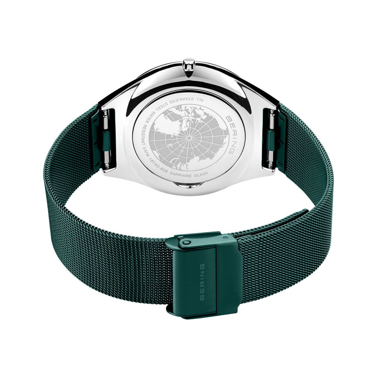 Мужские ультратонкие темно-зеленые часы с миланским браслетом BERING фотографии