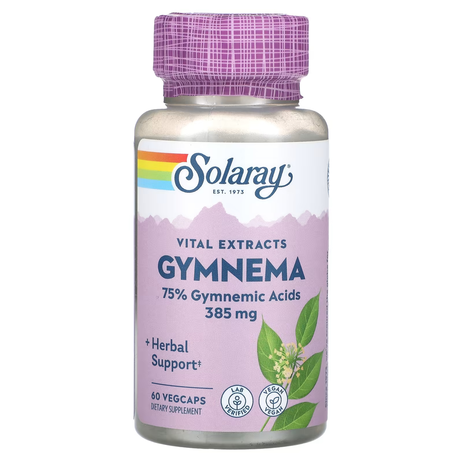 Пищевая добавка Solaray Gymnema Vital Extracts 385 мг, 60 растительных капсул solaray gymnema vital extracts 385 mg 60 vegcaps