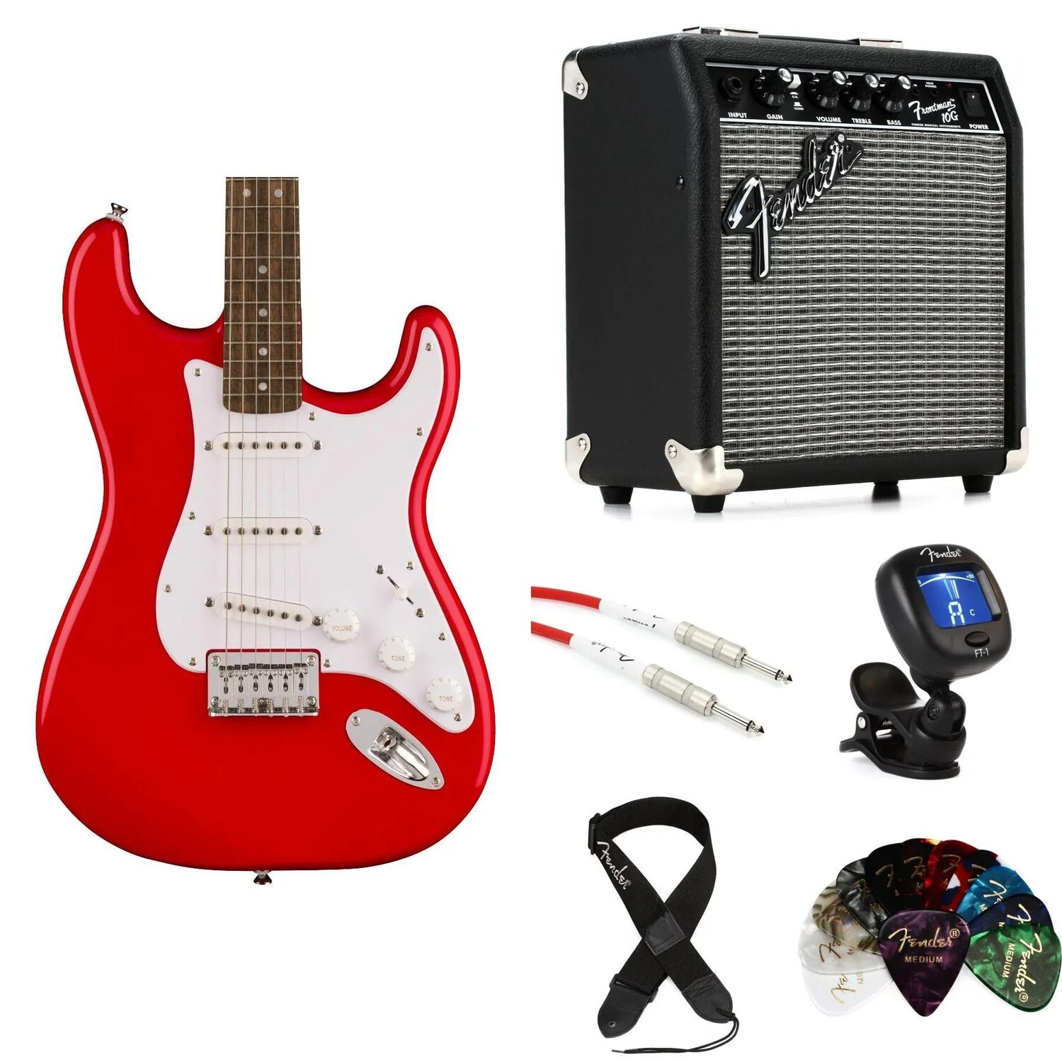 

Комплект электрогитары Squier Sonic Stratocaster HT и усилителя Fender — Torino Red