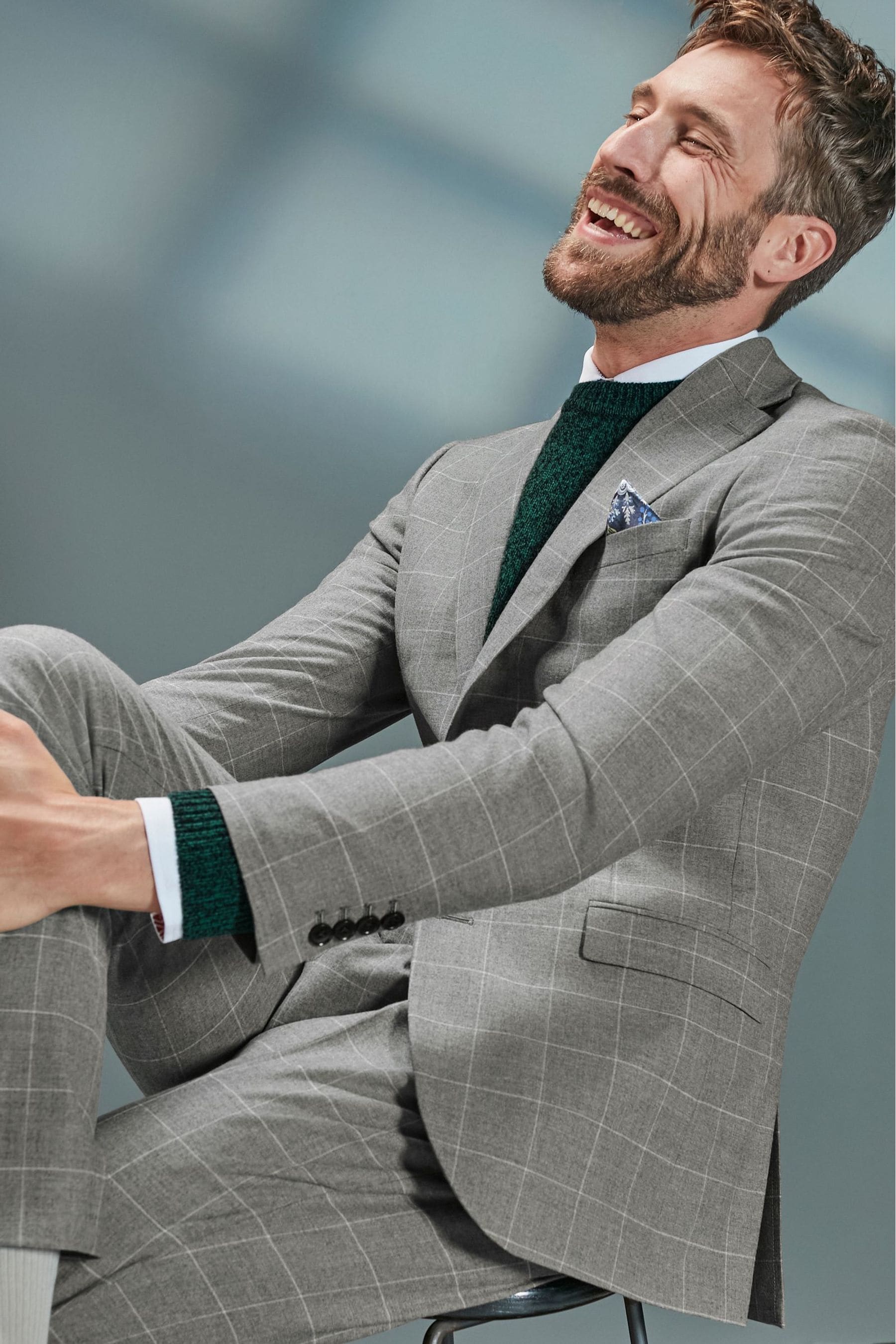 Фирменный облегающий клетчатый костюм из шерстяного пиджака Tollegno Next, серый