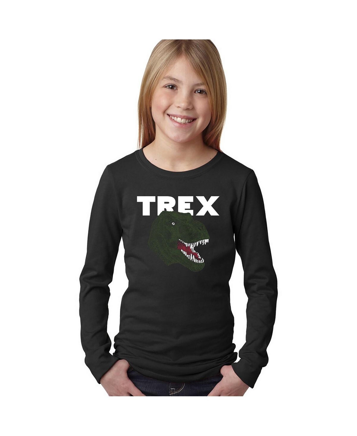 

Футболка с длинным рукавом Big Girl's Word Art — голова T-Rex LA Pop Art