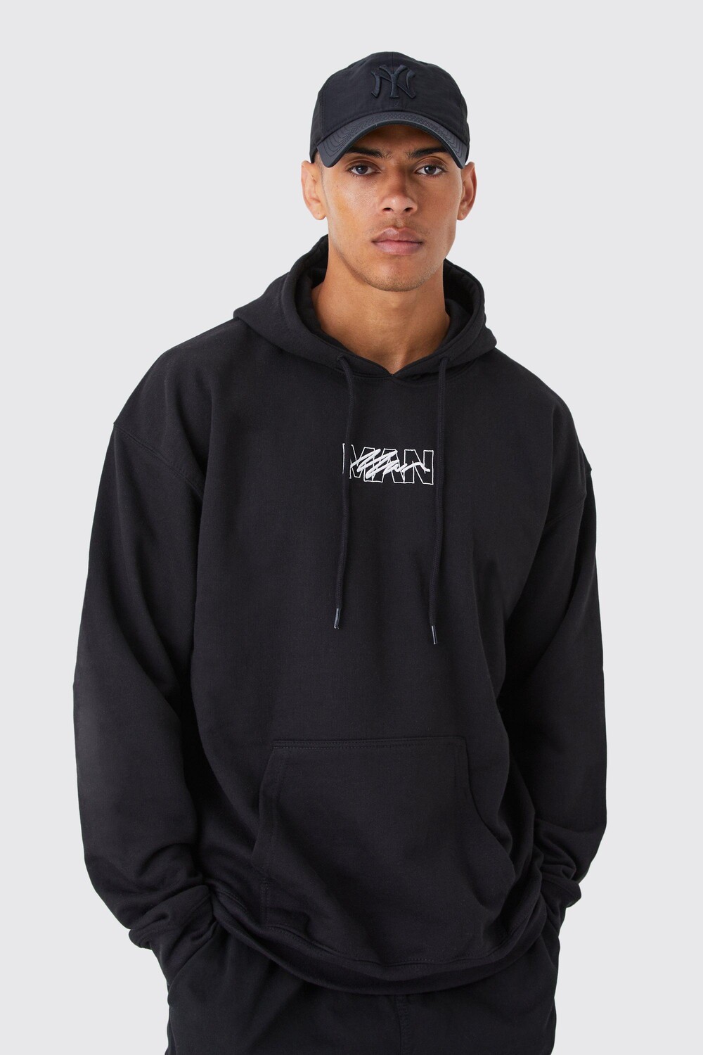 

Мужское худи oversize с вышивкой Boohoo, черный