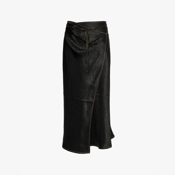 

Юбка миди из атласа Lala с запахом Acne Studios, черный