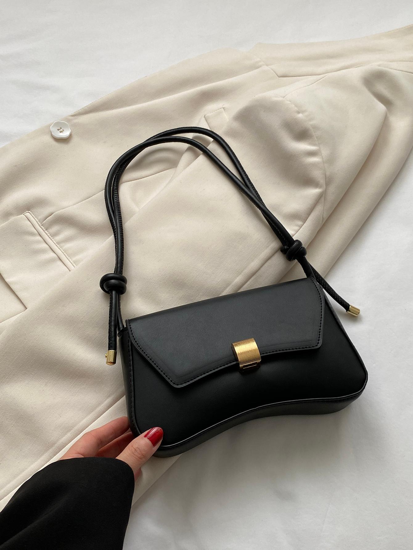 Легкая деловая повседневная черная сумка-багет с клапаном в стиле ретро, черный цена и фото