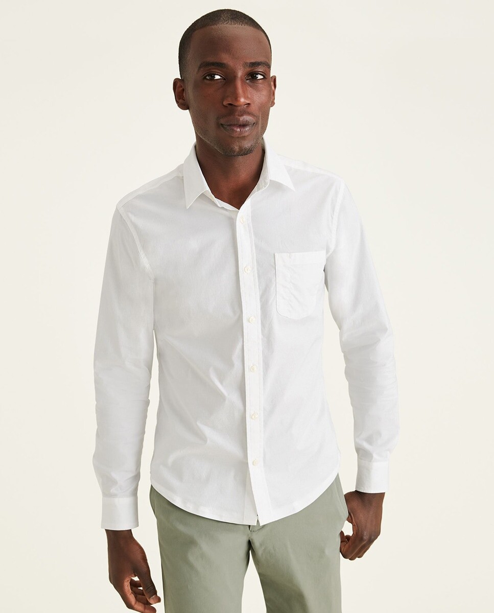 

Однотонная белая тонкая мужская рубашка Dockers, белый