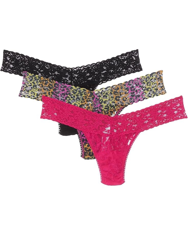 

Стринги Hanky Panky Signature Lace Low Rise Thong 3-Pack, цвет Black/It'S Electric/ Morning Glory