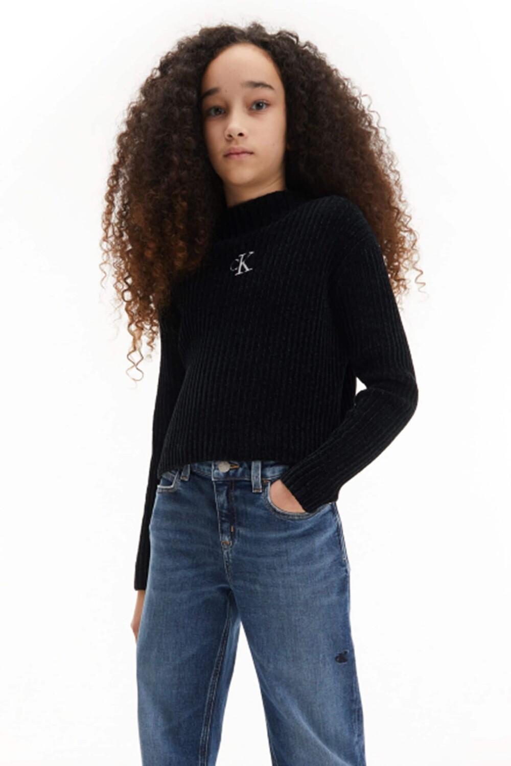

Свитер из синели для девочек с монограммой Calvin Klein, черный