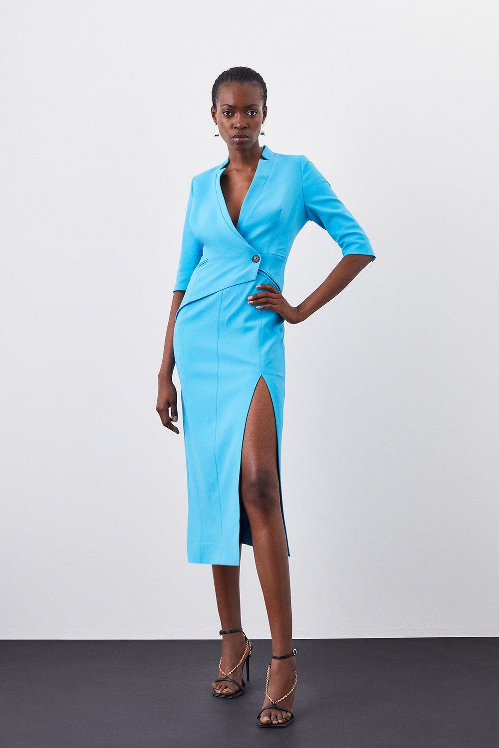 Компактное эластичное платье миди с разрезом по бокам Karen Millen, синий