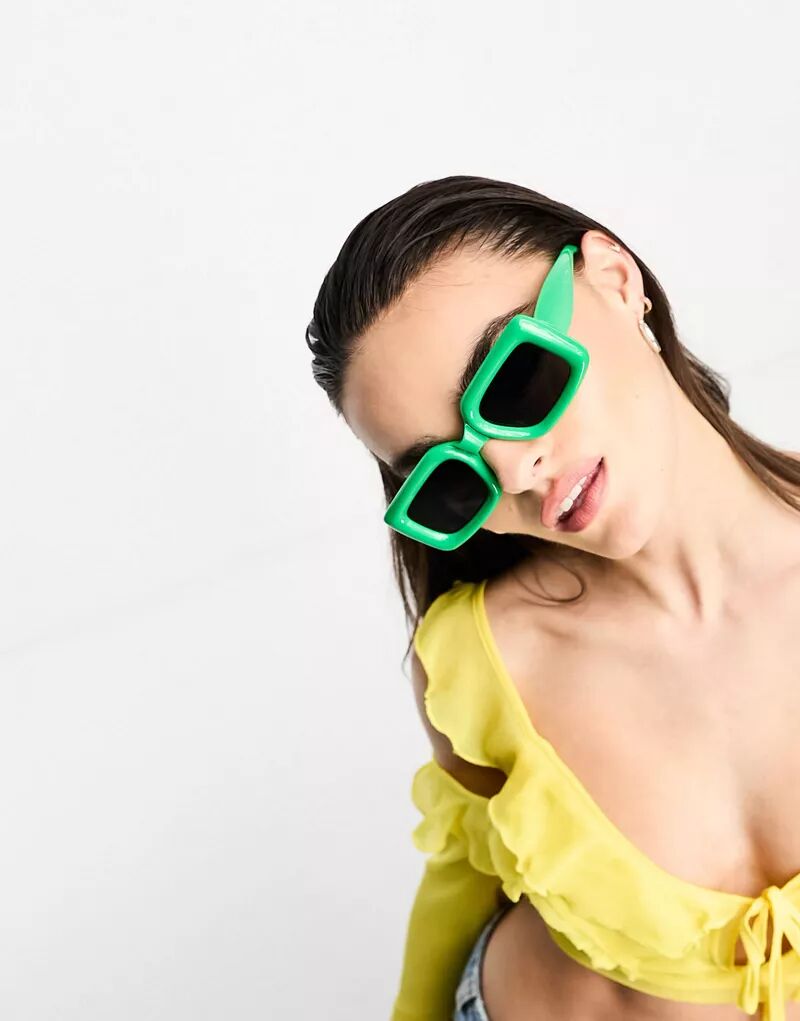 Зеленые квадратные солнцезащитные очки в толстой оправе ASOS