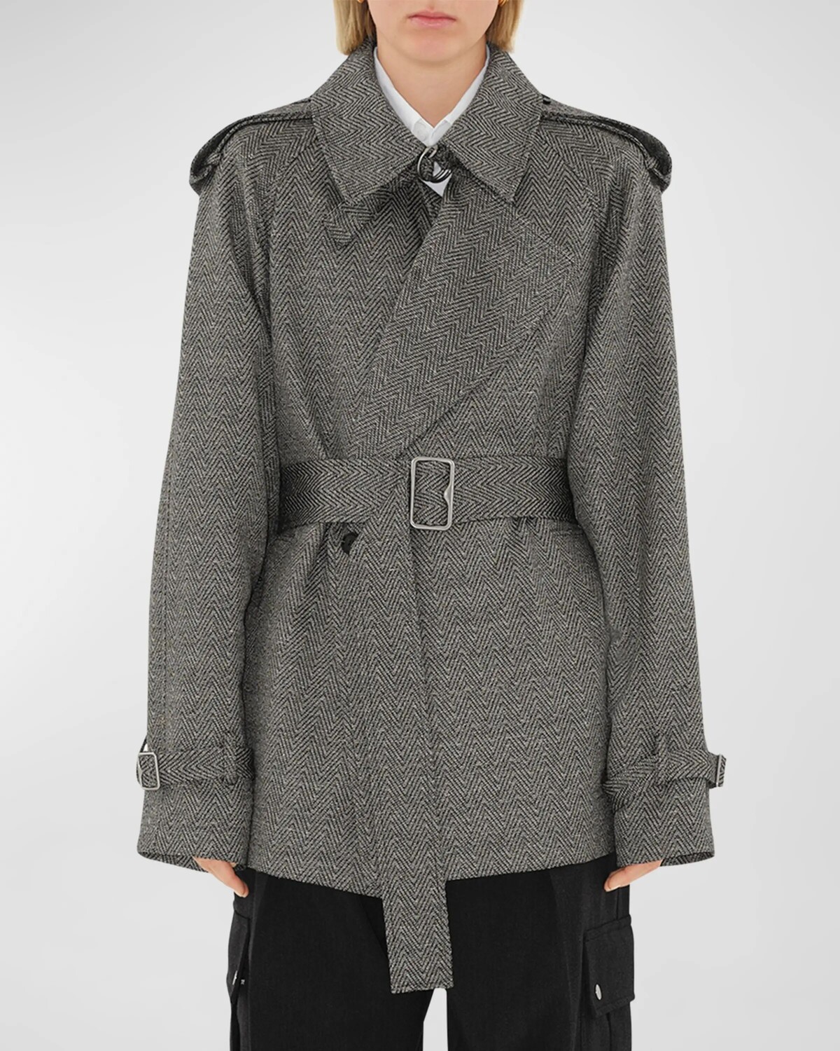 

Двубортный тренч с шевронным поясом и поясом Burberry, цвет Blackwhite