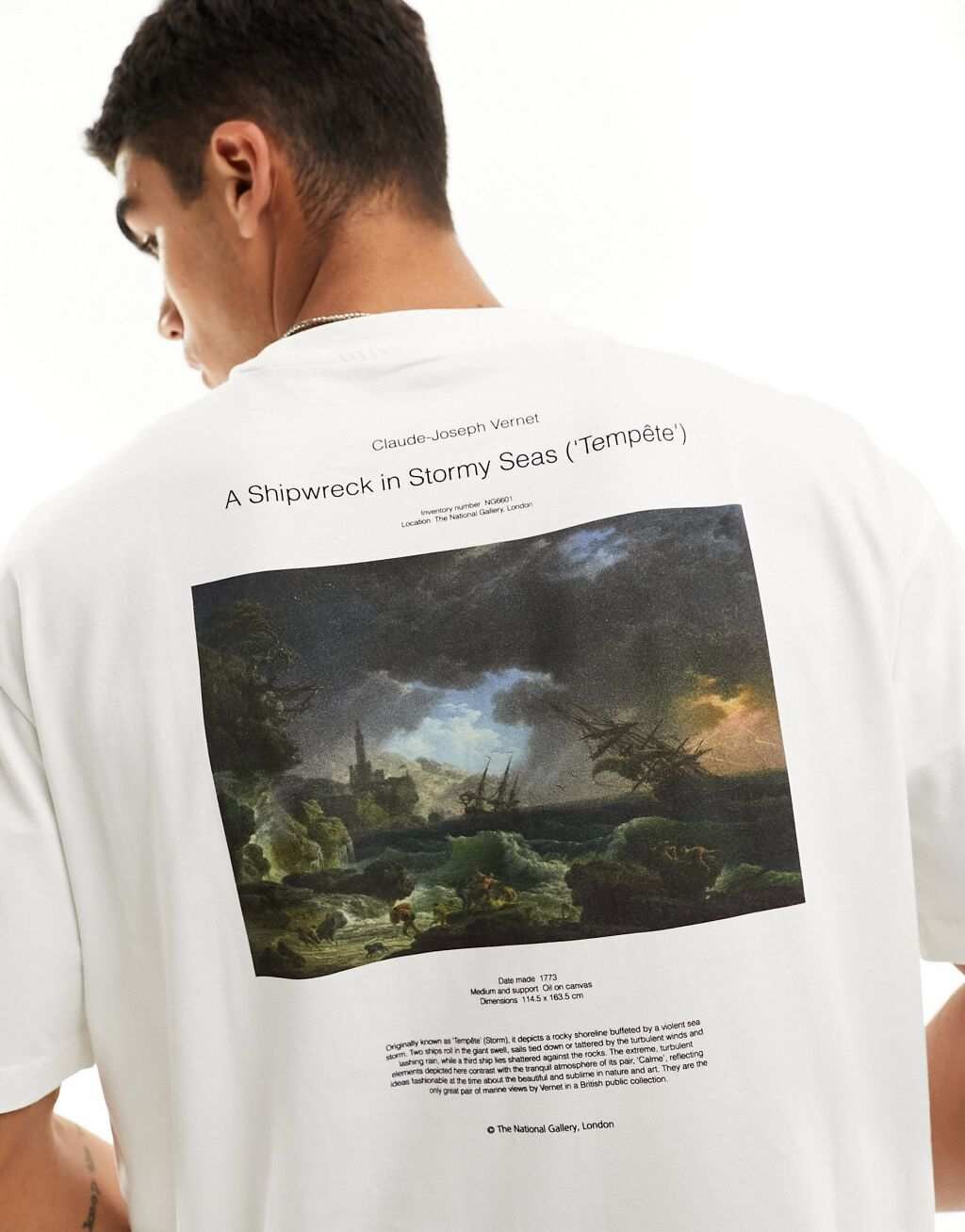 

Белая футболка оверсайз с художественным принтом на спине Selected Homme x The National Gallery