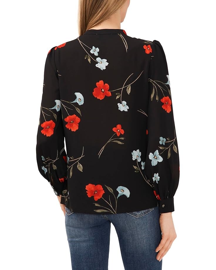

Блуза CeCe Floral Tie Neck Button Shoulder Blouse, цвет Rich Black