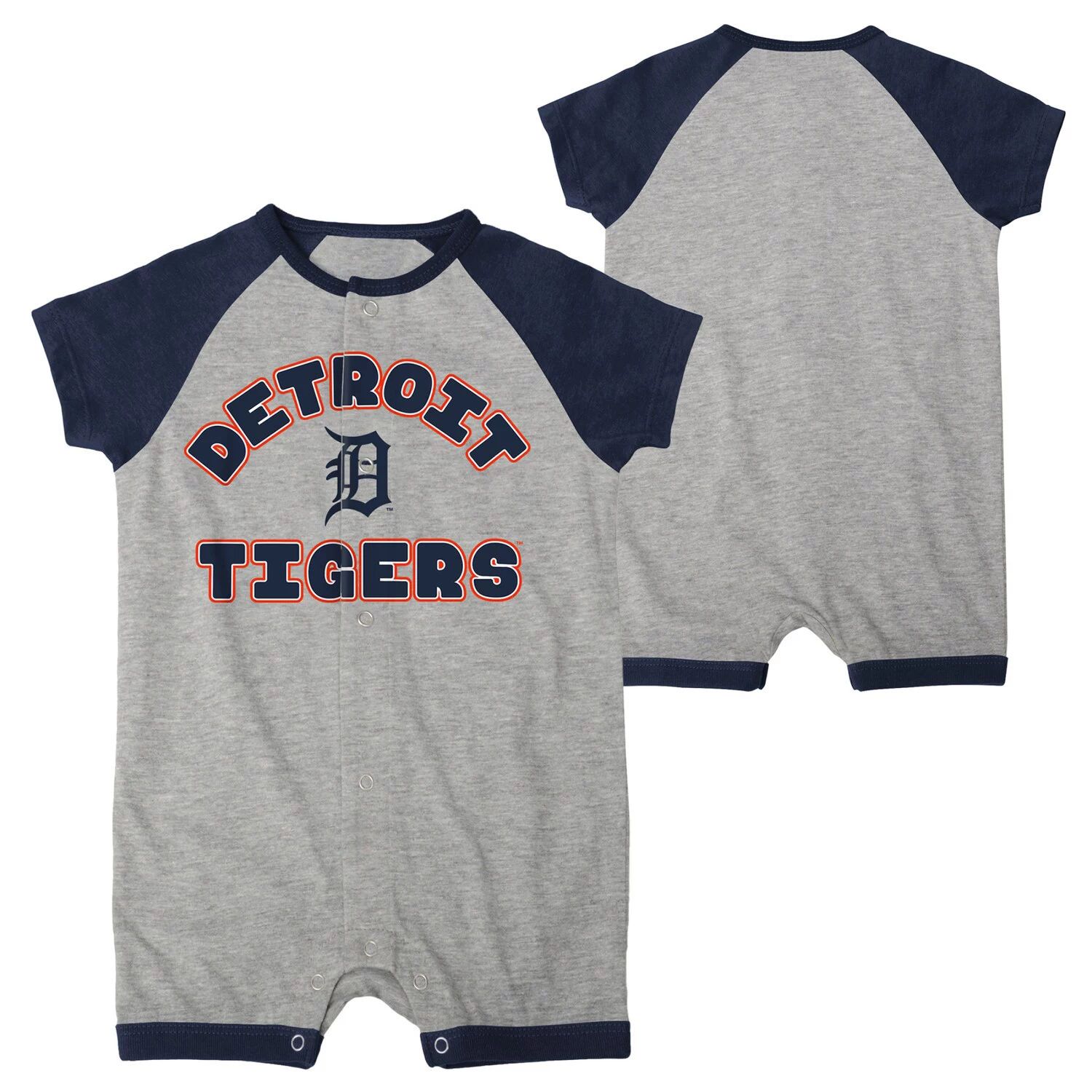 Комбинезон с длинными кнопками и регланами для новорожденных и младенцев цвета Хизер Серый Detroit Tigers Extra Base Hit Outerstuff
