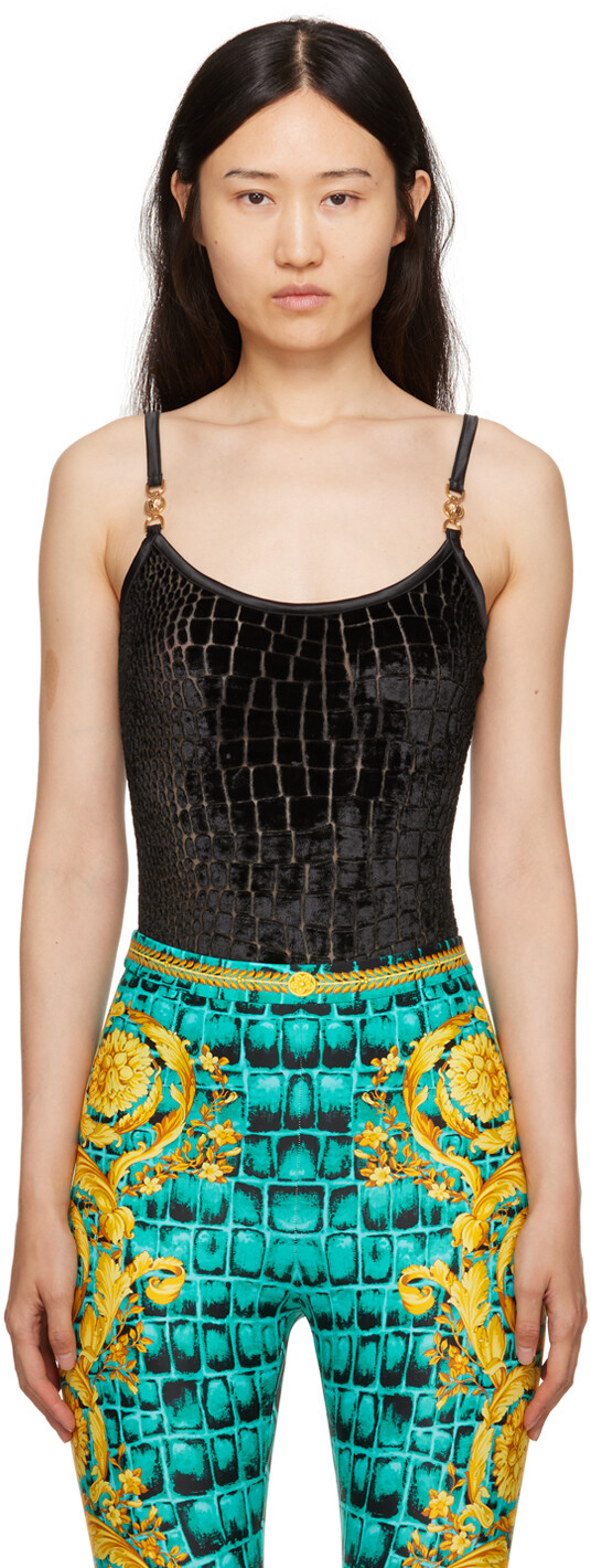 

Черное боди с эффектом крокодила Versace Underwear