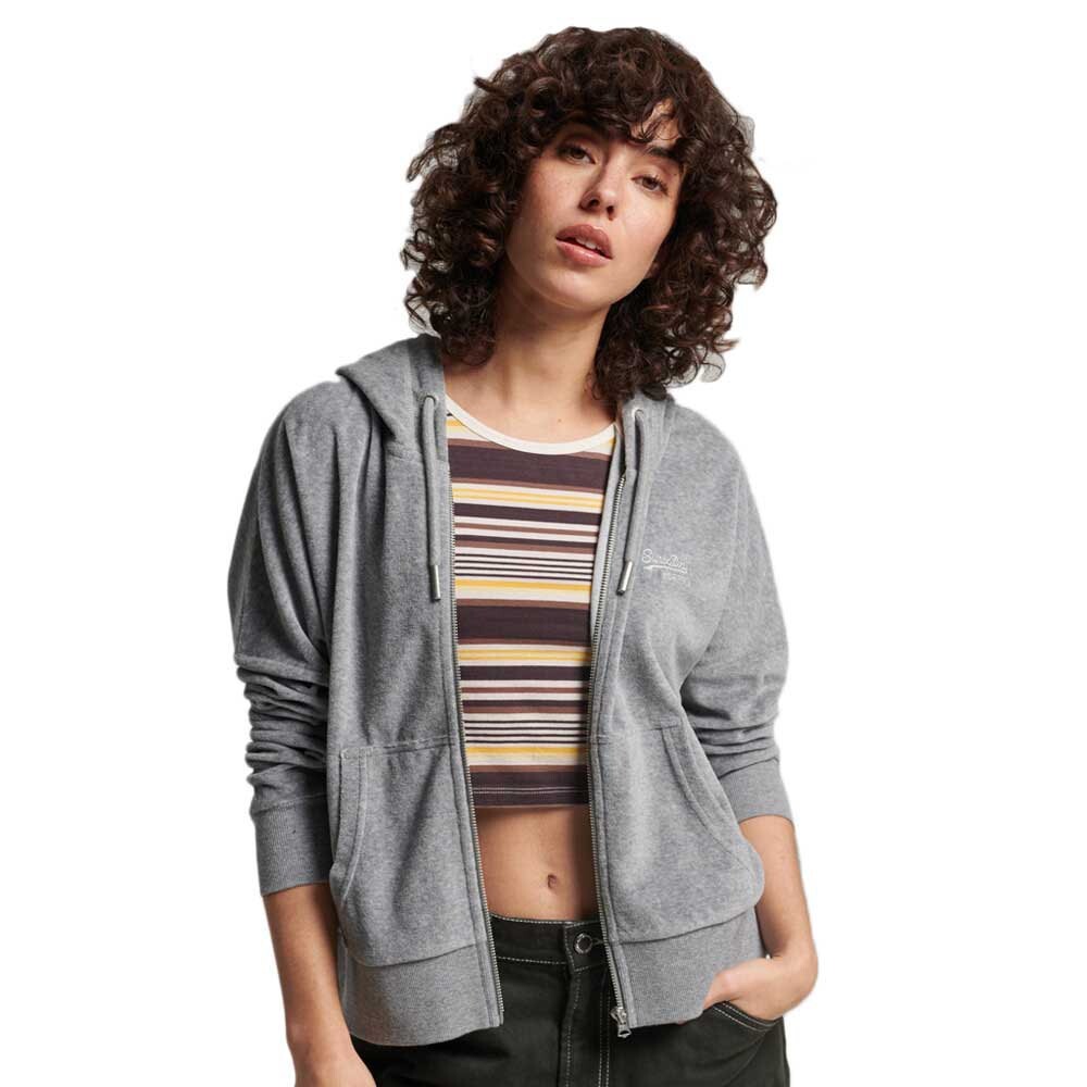 

Толстовка Superdry Vintage Logo Embroidered Velour Full Zip, серый