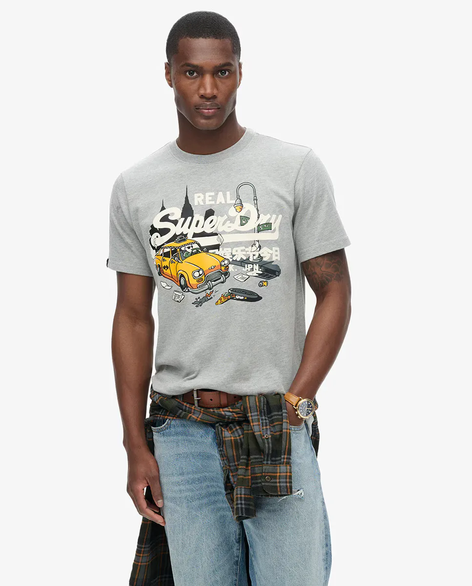 

Футболка с графическим логотипом Vintage New York Superdry, светло-серый