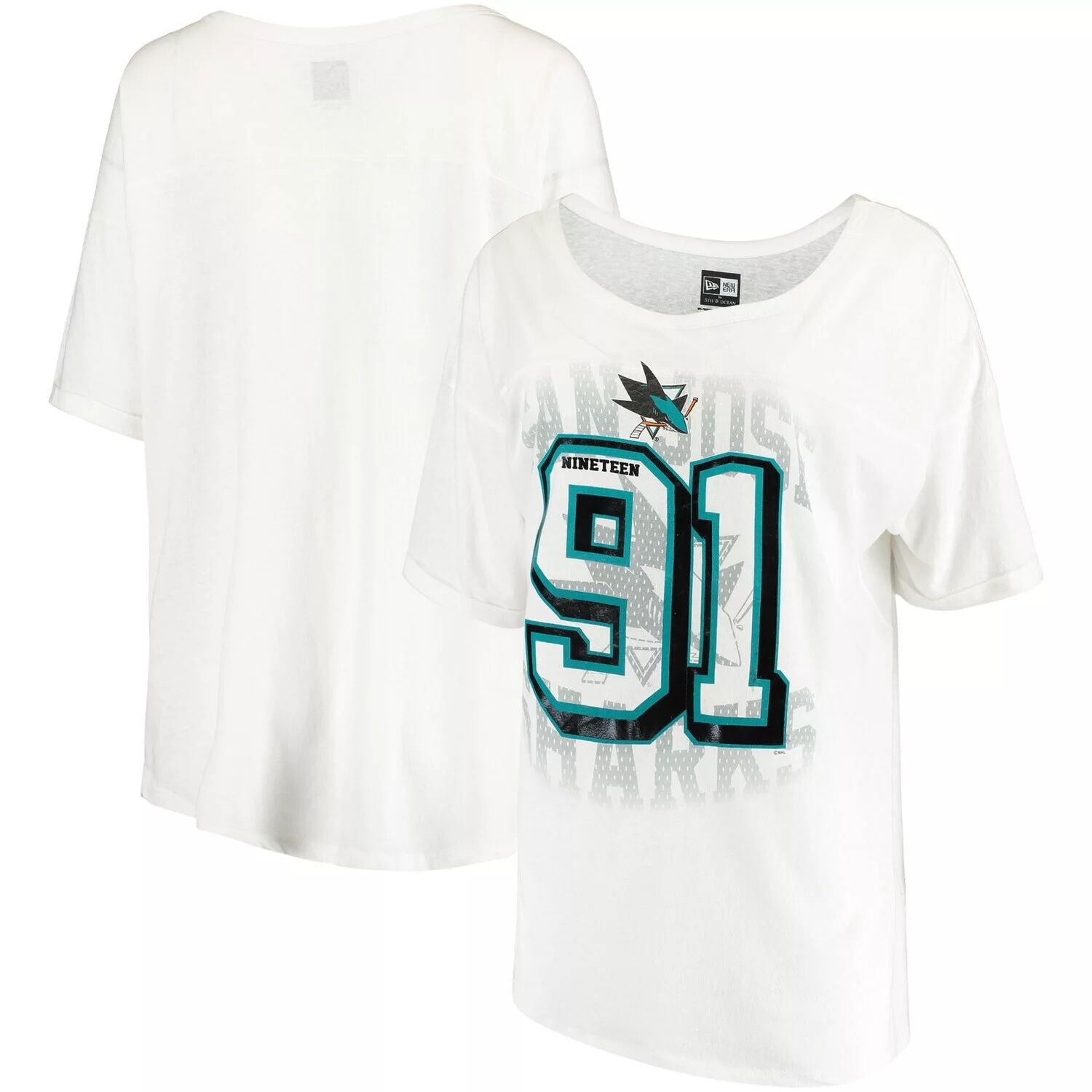 

Женская объемная футболка Tri-Blend 5th & Ocean от New Era White San Jose Sharks New Era