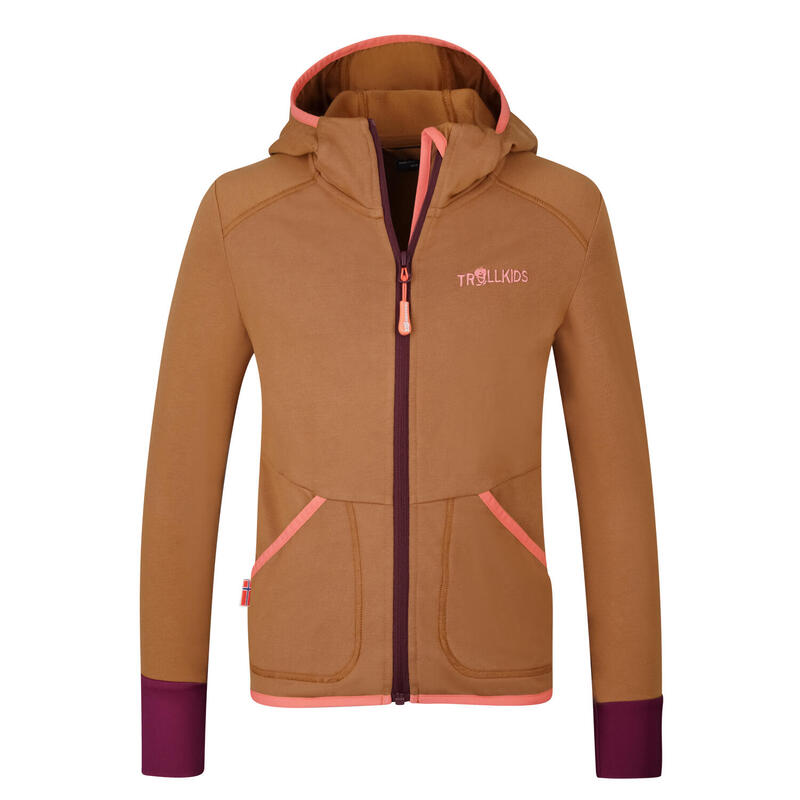 Флисовая куртка Saltfjord для девочек Карамельно-коричневый/бордовый/лососевый розовый TROLLKIDS, цвет braun